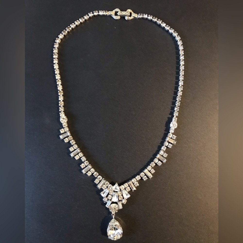 Vintage Parco signed faux diamonds rhinestone Necklace